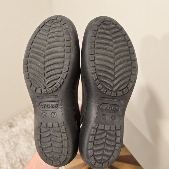 CROCS Kadee Ballet Flats Womens 7 Slip-On Shoes Sandals Mary Jane Black Rubber - Picture 12 of 14